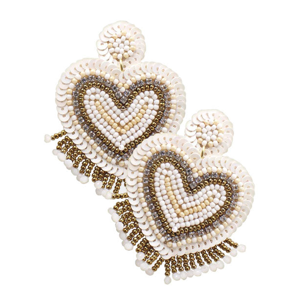 White Felt Back Seed Bead Sequin Heart Earrings, Get ready with these Seed Bead Sequin Heart Earrings, put on a pop of color to complete your ensemble. Perfect for adding just the right amount of shimmer & shine and a touch of class to special events. Perfect Birthday Gift, Anniversary Gift, Mother's Day Gift, Graduation Gift