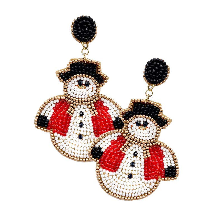 White Felt Back Seed Beaded Snowman Dangle Earrings, perfect for the festive season, especially for Christmas to celebrate the festival in a stylish and unique way. Embrace the Christmas spirit with these cute snowman earrings. These adorable felt-back dangle earrings are bound to cause a smile or two. Perfect Gift for December Birthdays, Christmas, Stocking Stuffers, Secret Santa, BFF, etc. Enjoy the Christmas party with a beautiful look.