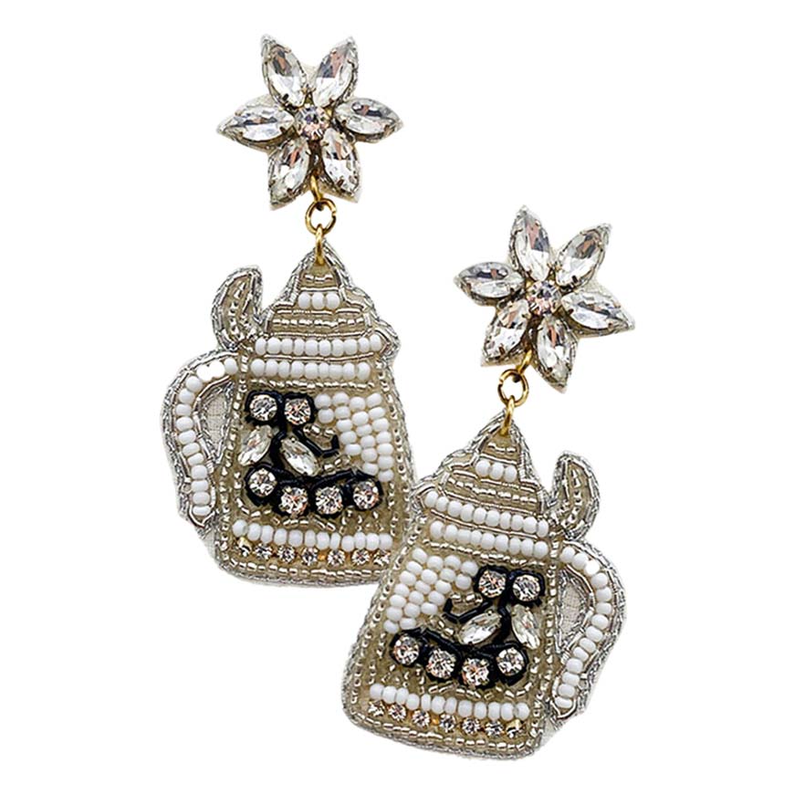 White Felt Back Stone Beaded Kettle Dangle Earrings, show your perfect beauty & trendy choice while wearing these glowing Kettle Dangle Earrings. It will dangle on your earlobes to make you stand out from the crowd and make others smile with joy. They will add a pop of pretty color & will perfectly fit your lifestyle.
