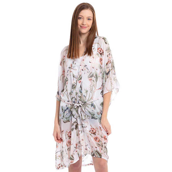 White Floral Belt Kimono Poncho, This timeless Kimono Poncho is Soft, Lightweight and Breathable Fabric, Close to Skin, Comfortable to Wear. Sophisticated, flattering and cozy, this Poncho drapes beautifully for a relaxed, pulled-together look. Suitable for Weekend, Work, Holiday, Beach, Party, Club, Night, Evening, Date, Casual and Other Occasions in Spring, Summer and Autumn.