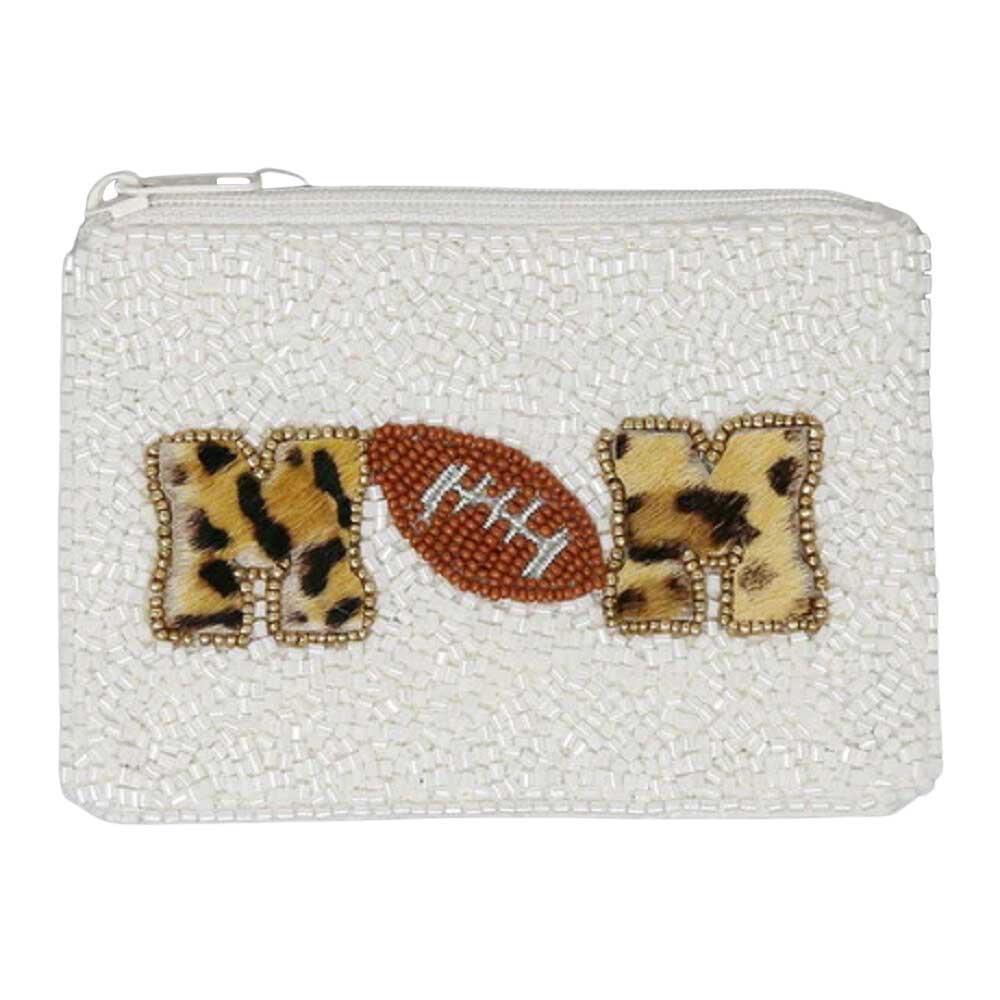 Baseball 'Mama' White Seed Bead Coin Purse