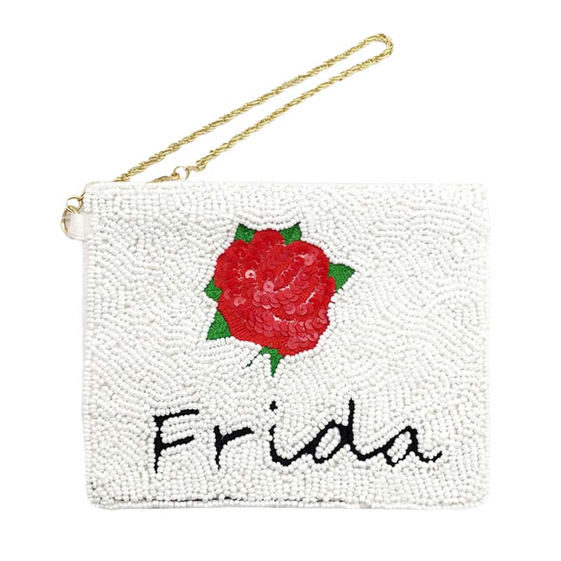 Black Frida Beaded Rose Flower Mini Pouch Bag, this awesome Frida beaded Rose Flower mini pouch bag goes with any outfit and shows your trendy choice to make you stand out. Perfect for carrying makeup, money, credit cards, keys or coins, etc. It's lightweight and perfect for easy carrying.  Stay comfortable & trendy!