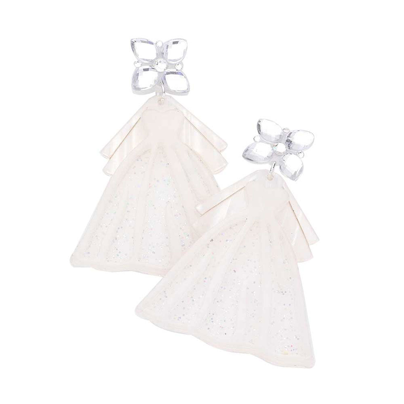 White Glittered Wedding Dress Dangle Earrings, make a lovely gift for a mother, sister or friend. Add a bit of sophisticated glamour to your look with these pretty Wedding Dress earrings. would be a lovely gift got prom, sweet 16, 'something new' for your wedding day or a thank you gift for bridesmaids, Birthday, Anniversary or any special occasion. 
