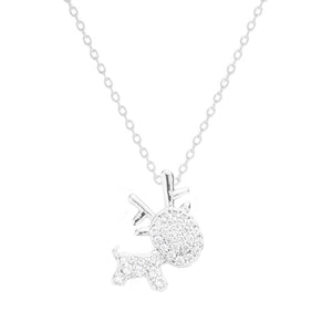 White Gold Dipped CZ Reindeer Pendant Necklace. Beautifully crafted design adds a gorgeous glow to any outfit. Jewelry that fits your lifestyle! Perfect Birthday Gift, Anniversary Gift, Mother's Day Gift, Anniversary Gift, Graduation Gift, Prom Jewelry, Just Because Gift, Thank you Gift.