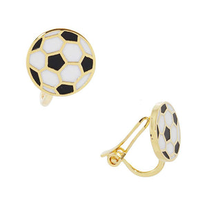 Gold Dipped Enamel Soccer Clip on Kids Earrings