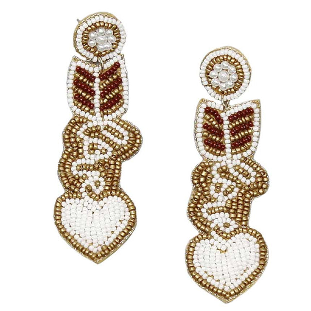 White Heart Arrow With Love Seed Bead Earrings, Take your love for statement accessorizing to a new level of affection with these seed-beaded earrings. Accent all of your dresses with the extra fun vibrant color with these heart arrows with love beaded earrings. Wear these lovely earrings to make you stand out from the crowd & show your trendy choice this valentine.