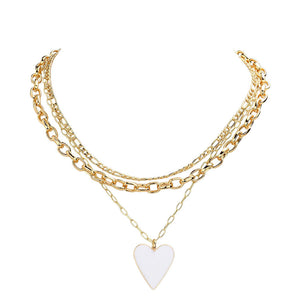 White Heart Pendant Triple Layered Necklace, This beautiful heart-themed necklace is the ultimate representation of your class & beauty. Get ready with these heart pendant necklaces to receive compliments putting on a pop of color to complete your ensemble in perfect style for anywhere, any time.