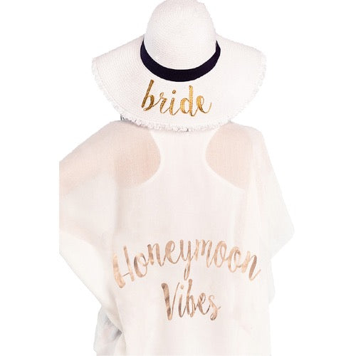 White C.C "Honeymoon Vibes" Beach Cover Up; Beach, Poolside chic made easy with this lightweight short sleeve Cover Up featuring relaxed silhouette, great over a swimsuit or favorite blouse & slacks, Perfect Birthday Gift, Anniversary Gift, Bridal Party, Wedding Party, Bachelorette, Honeymoon, Beachwear, Short Sleeve Cover 
