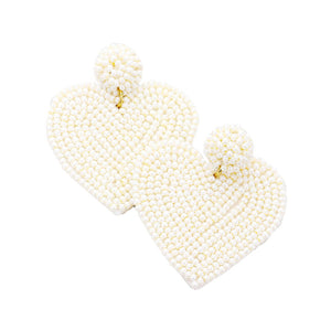 Ivory Seed Beaded Heart Drop Earrings. Look like the ultimate fashionista with these Earrings! Add something special to your outfit this Valentine! Special It will be your new favorite accessory. Perfect Birthday Gift, Mother's Day Gift, Anniversary Gift, Graduation Gift, Prom Jewelry, Valentine's Day Gift, Thank you Gift.