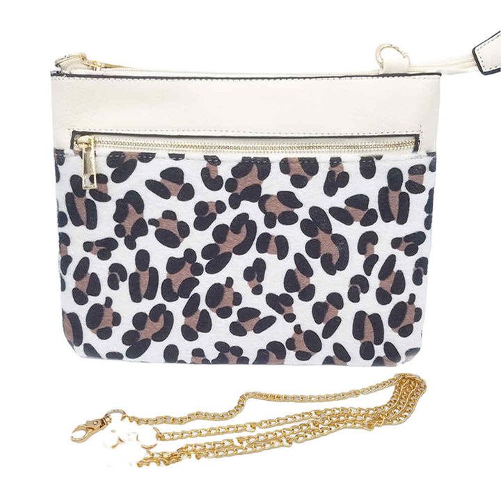 White Leopard Leopard Patterned Accented Faux Leather Crossbody Bag, look like the ultimate fashionista when carrying this small chic bag, great for when you need something small to carry or drop in your bag, Birthday Gift, Valentine's Day Gift, Anniversary Gift, Love You Gift, Mother's Day Gift, Thank you Gift