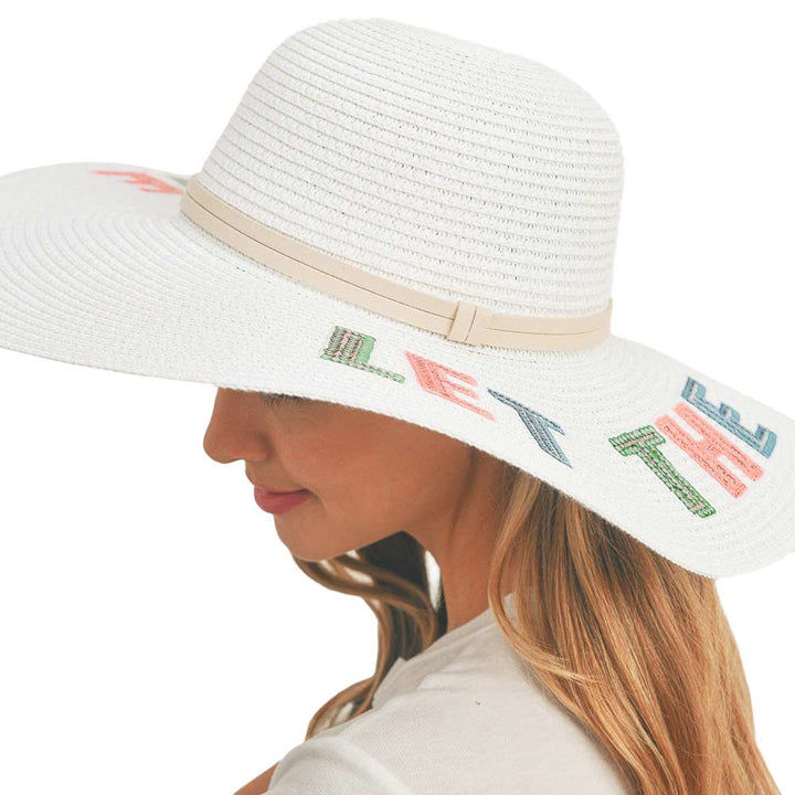 Colorful Sequin Message Straw Panama Sun Hat Wholesale Nauti Sequin Message Straw Panama Sun Hat for your  main image 4