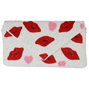White Lips And Hearts Seed Beaded Clutch, these beautiful clutch bags are a wonderful accessory for your everyday outfit of your trendy choice! Perfect for the festive season and any occasion specially for Valentine's. These pretty tiny gift Clutch bags are sure to bring a smile to your face.