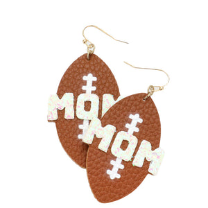  White MOM Message Faux Leather Football Dangle Earrings, make your mom feel special with this gorgeous earrings gift.  Designed to add a gorgeous stylish glow to any outfit. Show mom how much she is appreciated & loved. Look like the ultimate fashionista with these Earrings! This Sports theme handcrafted jewelry fits your lifestyle, adding a polished finish to your look. 