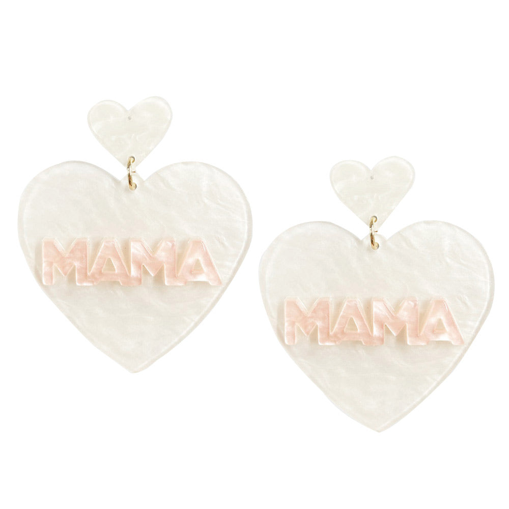 Pink Mama Message Celluloid Acetate Heart Link Dangle Earrings, enhance your attire with these beautiful mama message earrings to show off your fun trendsetting style. Can be worn with any daily wear such as shirts, dresses, T-shirts, etc. These heart-link dangle earrings will garner compliments all day long.