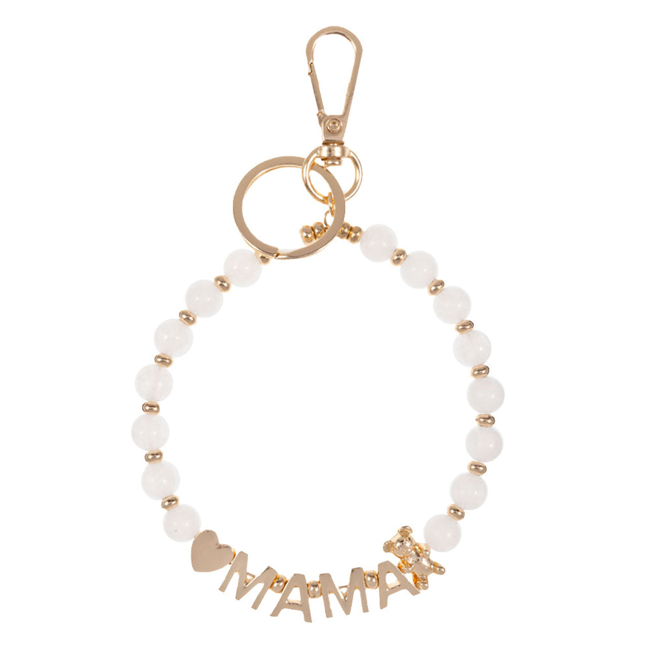 White Mama Message Heart Bear Pointed Semi Precious Key Chain Bracelet, Make your mom feel special with this gorgeous Bracelet gift! Her heart will swell with joy! Designed to add a gorgeous stylish glow to any outfit. Show mom how much she is appreciated & loved. This piece is versatile and goes with practically anything!