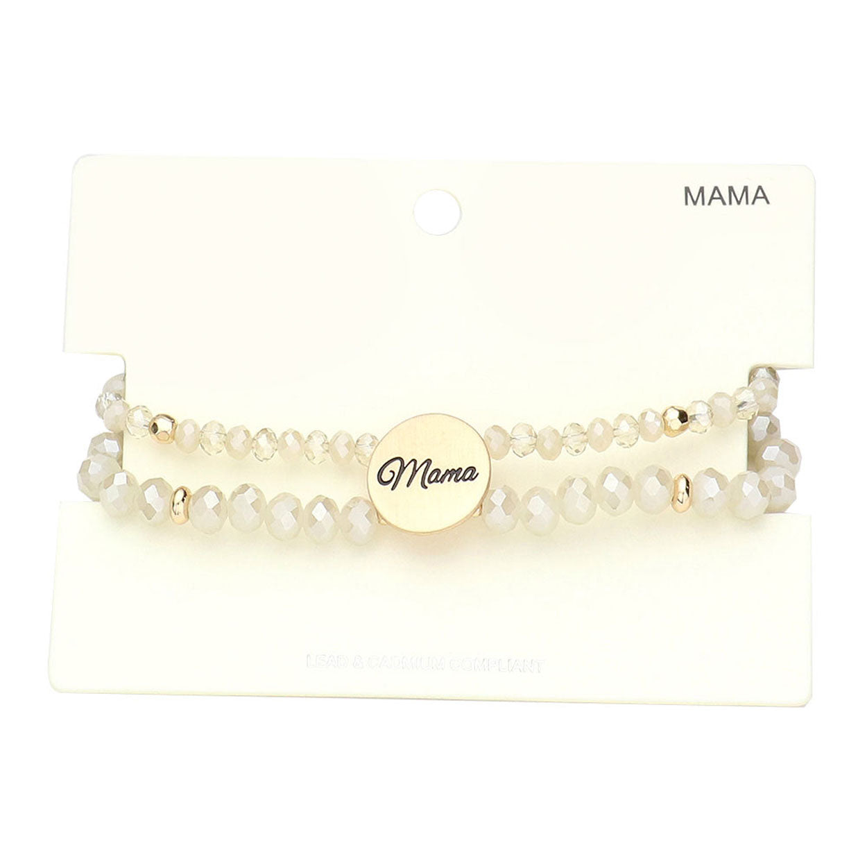 White Mama Metal Disc Message Charm Faceted Beaded Stretch Bracelet, these Charm Faceted Beaded Stretch bracelets can light up any outfit, and make you feel absolutely flawless. Fabulous fashion and sleek style adds a pop of pretty color to your attire. Make your mother feel special by giving this Mama Metal bracelet as a gift and expressing your love for your mother on this Mother's Day. 