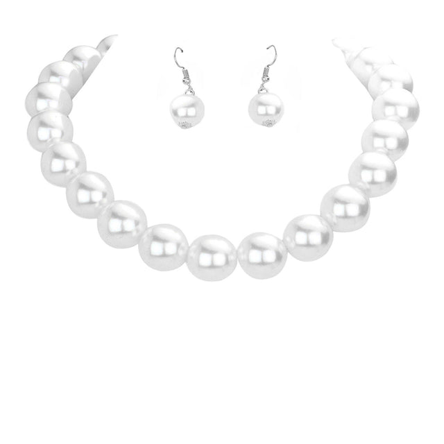 White Oversized Pearl Necklace. These pearl themed necklace earrings sets are Elegant. Beautifully crafted design adds a glow to your gorgeous outfit, necklace that will create your glamorous look. Suitable for wear Party, Wedding, Engagement, Anniversary, Date Night or any special events. Perfect Birthday, Anniversary, Mother's Day & Graduation Gift, Prom Jewelry, Just Because Gift, Thank you Gift