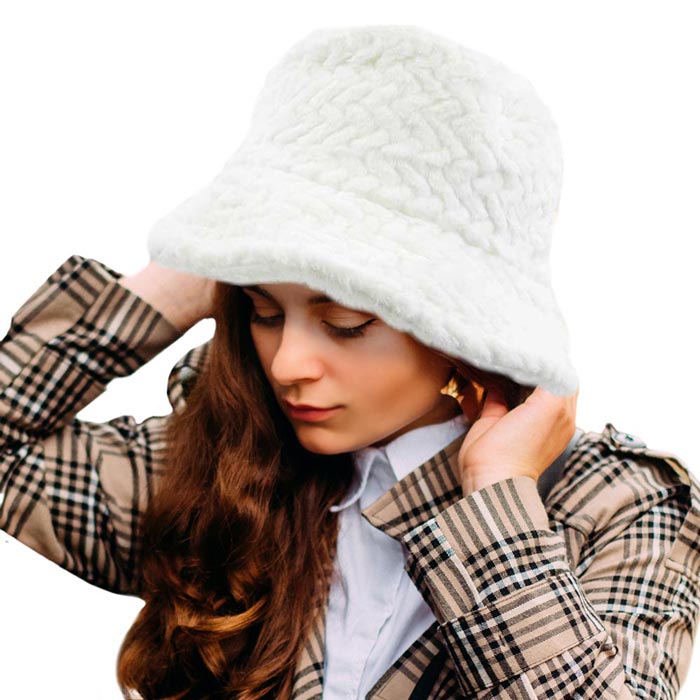 White Patterned Faux Fur Solid Bucket Hat, This Patterned Faux Fur Solid bucket hat is nicely designed and a great addition to your attire. Perfect for protecting you from the wind, snow, beach, pool, camping, or any outdoor activities in cold weather. This classic style is lightweight and practical, perfect for all occasions at lunches, picnics, evening dinner parties or barbeques. Perfect gift for Birthdays, Christmas, Stocking stuffers, Secret Santa, holidays, anniversaries, Valentine's Day, etc.