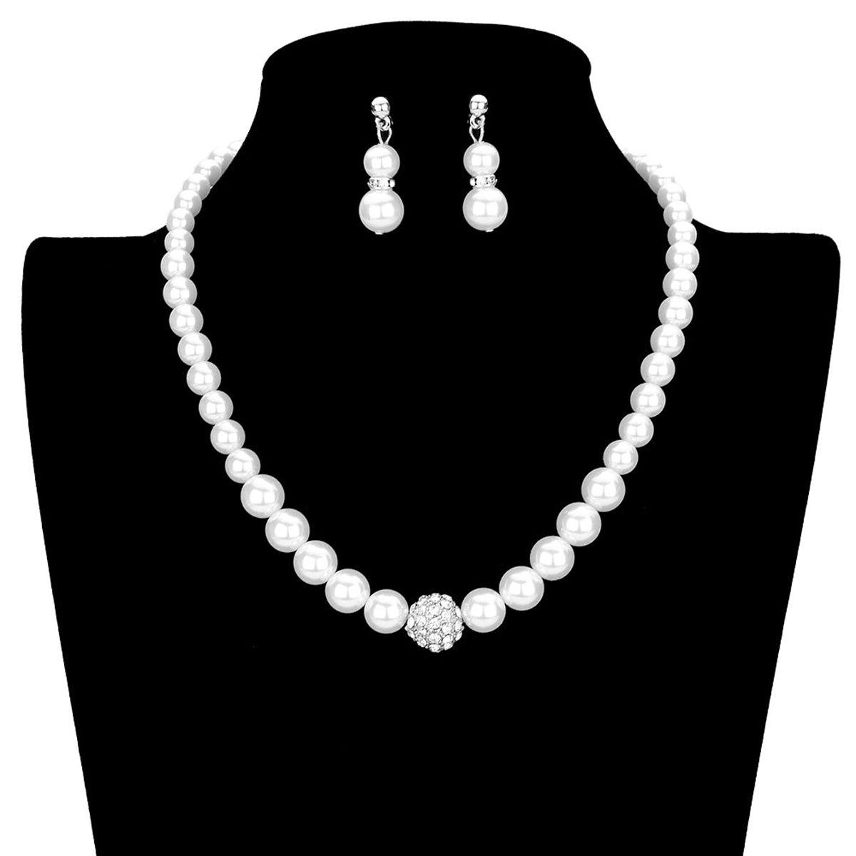 White Pave Ball Pearl Strand Necklace. These necklace earrings sets are Elegant. Beautifully crafted design adds a glow to your gorgeous outfit. These pearl themed necklace that will create you glamorous look. Suitable for wear Party, Wedding, Engagement, Anniversary, Date Night or any special events. Perfect Birthday, Anniversary, Mother's Day & Graduation Gift, Prom Jewelry, Just Because Gift, Thank you Gift.