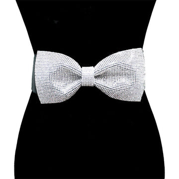 White Rhinestone Pave Crystal Embellished Bow Detail Elastic Stretch Belt, luminous crystals adds a luxurious shine to this eye-catching rhinestone belt, dare to dazzle with this radiant accessory, coordinates with any ensemble, ideal for Bride, Wedding, Prom, Sweet 16, Quinceanera, Graduation, Party, Cocktail. Perfect Gift.