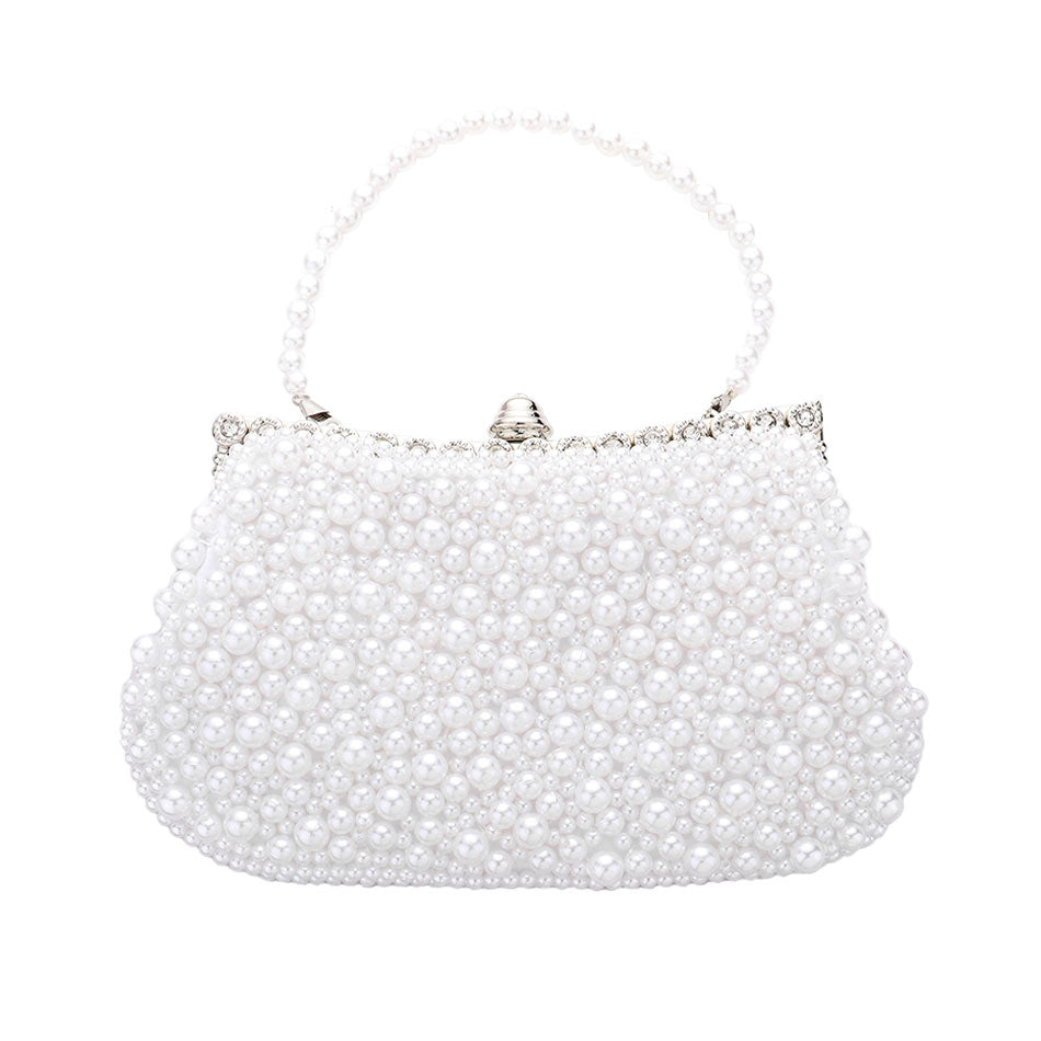White Pearl Cluster Evening Tote Clutch Crossbody Bag, is beautifully designed and fit for all occasions & places. Perfect for makeup, money, credit cards, keys or coins, and many more things. This crossbody bag features a clasp closure that makes your life easier and trendier. Its catchy and awesome appurtenance drags everyone's attraction to you at any place & occasion. 