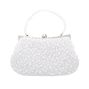White Pearl Cluster Evening Tote Clutch Crossbody Bag, is beautifully designed and fit for all occasions & places. Perfect for makeup, money, credit cards, keys or coins, and many more things. This crossbody bag features a clasp closure that makes your life easier and trendier. Its catchy and awesome appurtenance drags everyone's attraction to you at any place & occasion. 