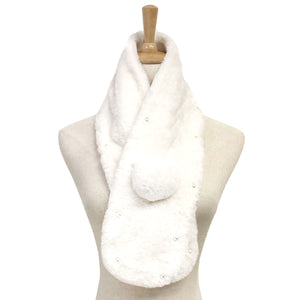 White Pearl Embellished Faux Fur Pom Pom Pull Through Scarf, accent your look with this soft, highly versatile plaid scarf. A rugged staple brings a classic look, adds a pop of color & completes your outfit, keeping you cozy & toasty. Perfect Gift Birthday, Holiday, Christmas, Anniversary, Valentine's Day