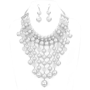 White Pearl Lucite Bead Fringe Statement Necklace. Beautifully crafted design adds a gorgeous glow to any outfit. Jewelry that fits your lifestyle! Perfect for adding just the right amount of shimmer & shine and a touch of class to special events. Perfect Birthday Gift, Anniversary Gift, Mother's Day Gift, Valentine's Day Gift, Just Because Gift, Thank you Gift.