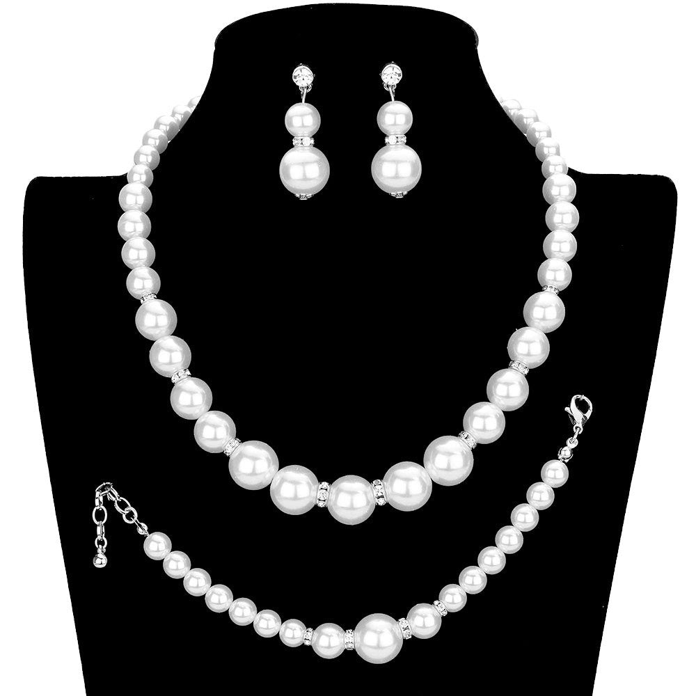 Cream Pearl Necklace Bracelet Set, these gorgeous Pearl bracelets and necklaces will show your class on any special occasion with ultimate luxe. Look like the ultimate fashionista with this jewelry set! Add something special to your outfit this season and year-round with different color combinations!  The elegance of these pearls goes unmatched, great for wearing at a party! Perfect jewelry to enhance your look with a glow.