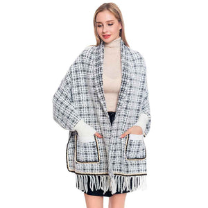 White Plaid Check Patterned Poncho, is the perfect representation of beauty and comfortability for this winter. It will surely make you stand out with its beautiful color variation. It goes with every winter outfit and gives you a unique yet beautiful outlook everywhere. You can throw it on over so many pieces elevating any casual outfit! Perfect Gift for Wife, Mom, Birthday, Holiday, Christmas, Anniversary, Fun Night Out. Stay warm and toasty!