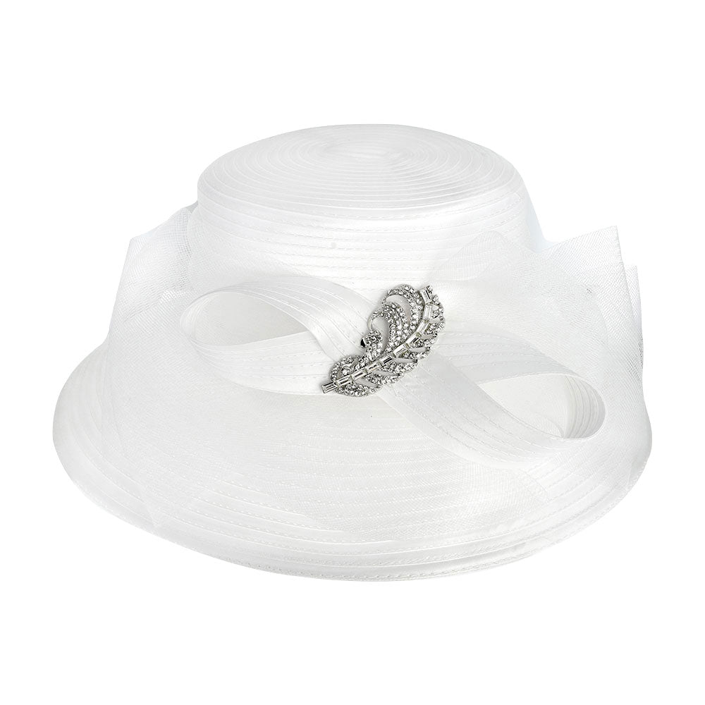 Elegant White Bow Hat with Rhinestones Elegant White Derby Hat: Organza Flower, Rhinestone Headband  main image 2