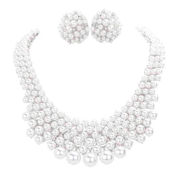 White Rhinestone Embellished Pearl Cluster Necklace, get ready with this cluster necklace to receive the best compliments on any special occasion. Put on a pop of color to complete your ensemble and make you stand out on special occasions. Awesome gift for birthdays, anniversaries, Valentine‚Äö√Ñ√¥s Day, or any special occasion.