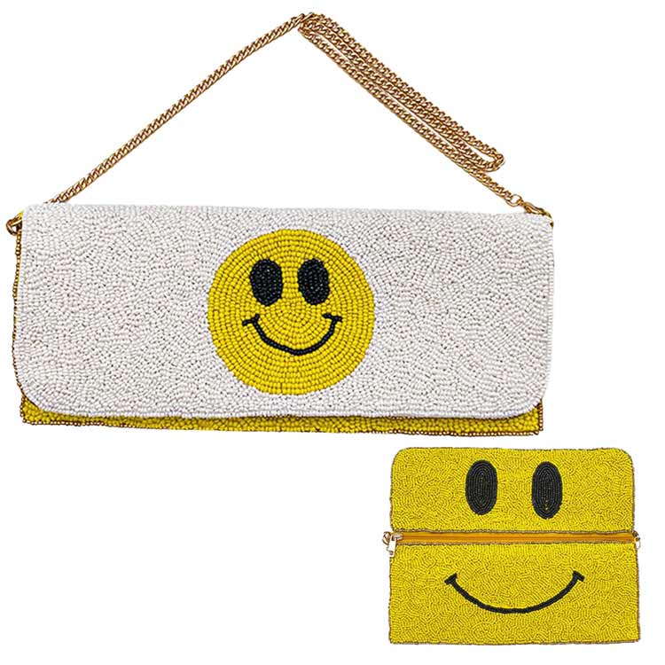 White Seed Beaded Smile Clutch Shoulder Bag, Look like the ultimate fashionista when carrying this small clutch bag, great for when you need something small to carry or drop in your bag. Keep your keys handy & ready for opening doors as soon as you arrive.