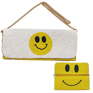 White Seed Beaded Smile Clutch Shoulder Bag, Look like the ultimate fashionista when carrying this small clutch bag, great for when you need something small to carry or drop in your bag. Keep your keys handy & ready for opening doors as soon as you arrive.