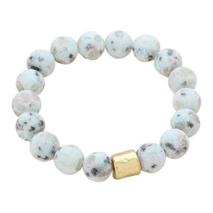 White Semi precious stone beaded stretch bracelet, Look like the ultimate fashionista with these stretch bracelet! this stunning stone beaded bracelet can light up any outfit, and make you feel absolutely flawless. Fabulous fashion and sleek style adds a pop of pretty color to your attire, coordinate with any ensemble from business casual to everyday wear.
