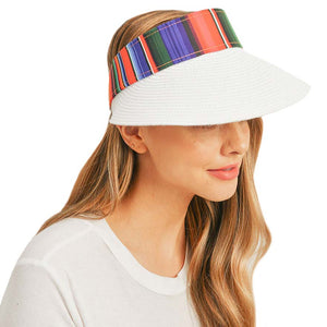 White Serape Straw Visor Sun Hat, whether you’re basking under the summer sun at the beach, lounging by the pool, or kicking back with friends at the lake, a great hat can keep you cool and comfortable even when the sun is high in the sky.  Large, comfortable, and perfect for keeping the sun off your face, neck, and shoulders, ideal for travelers on vacation or just spending some time in the great outdoors.