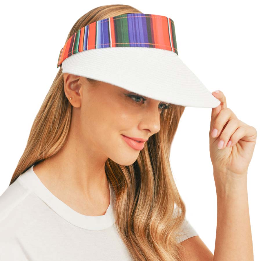 White Serape Straw Visor Sun Hat, whether you’re basking under the summer sun at the beach, lounging by the pool, or kicking back with friends at the lake, a great hat can keep you cool and comfortable even when the sun is high in the sky.  Large, comfortable, and perfect for keeping the sun off your face, neck, and shoulders, ideal for travelers on vacation or just spending some time in the great outdoors.