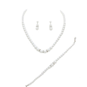White Silver 3 Piece Pearl Necklaces, These Necklace jewelry sets are Elegant. Beautifully crafted design adds a gorgeous glow to any outfit. Get ready with these Pearl Necklace and a bright Bracelet. Suitable for wear Party, Wedding, Date Night or any special events. Perfect Birthday Gift, Anniversary Gift, Thank you Gift or any special occasion.