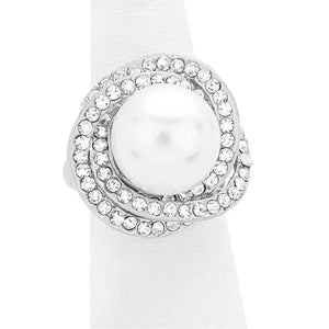 White Silver Clear Crystal Trim Pearl Stretch Ring, the Beautifully crafted design adds a gorgeous glow to your special outfit. Crystal trim pearl stretch ring that fits your lifestyle on special occasions! The perfect accessory for adding just the right amount of shimmer and a touch of class to special events.
