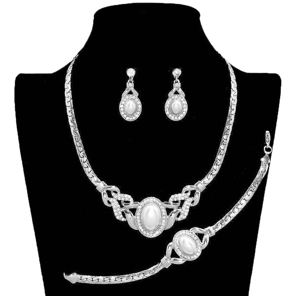 White Silver Clear Pearl Accented Rhinestone Necklace Jewelry Set, get ready with this rhinestone necklace jewelry set to receive the best compliments on any special occasion. Put on a pop of color to complete your ensemble and make you stand out on special occasions. Awesome gift for birthdays, Valentine‚Äö√Ñ√¥s Day, or any special occasion.