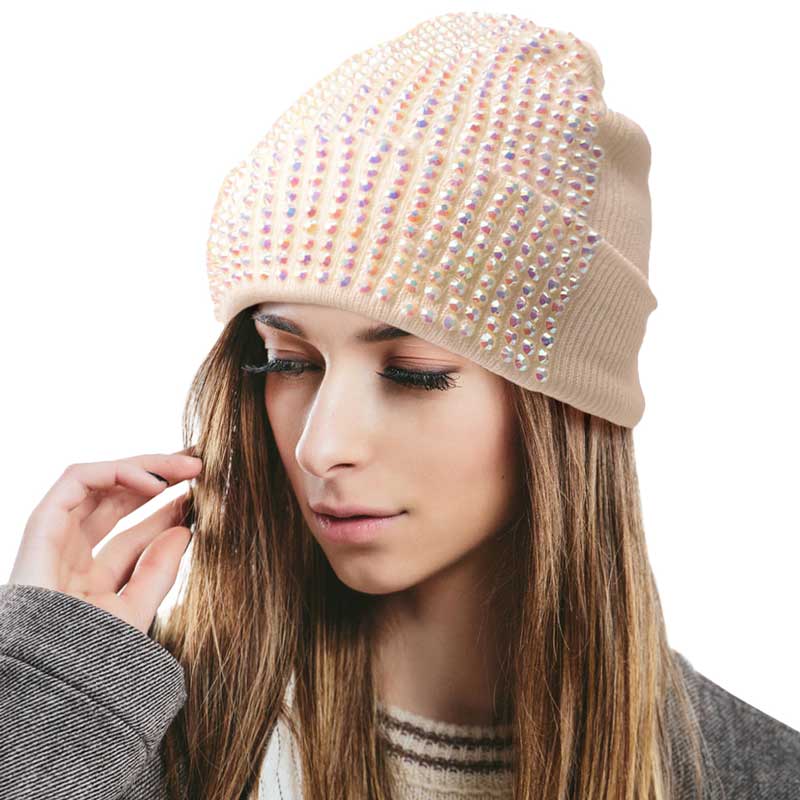 White Single Sided Studded Knit Beanie Hat, The beanie hat is made of soft, gentle, skin-friendly, and elastic fabric, which is very comfortable to wear. This Single Sided design is embellished with a shimmering Studded for the ultimate glam look! It provides warmth to your head and ears, protects you from the wind, chill & cold weather, and becomes your ideal companion in autumn and winter. Suitable for wearing for a variety of outdoor activities.