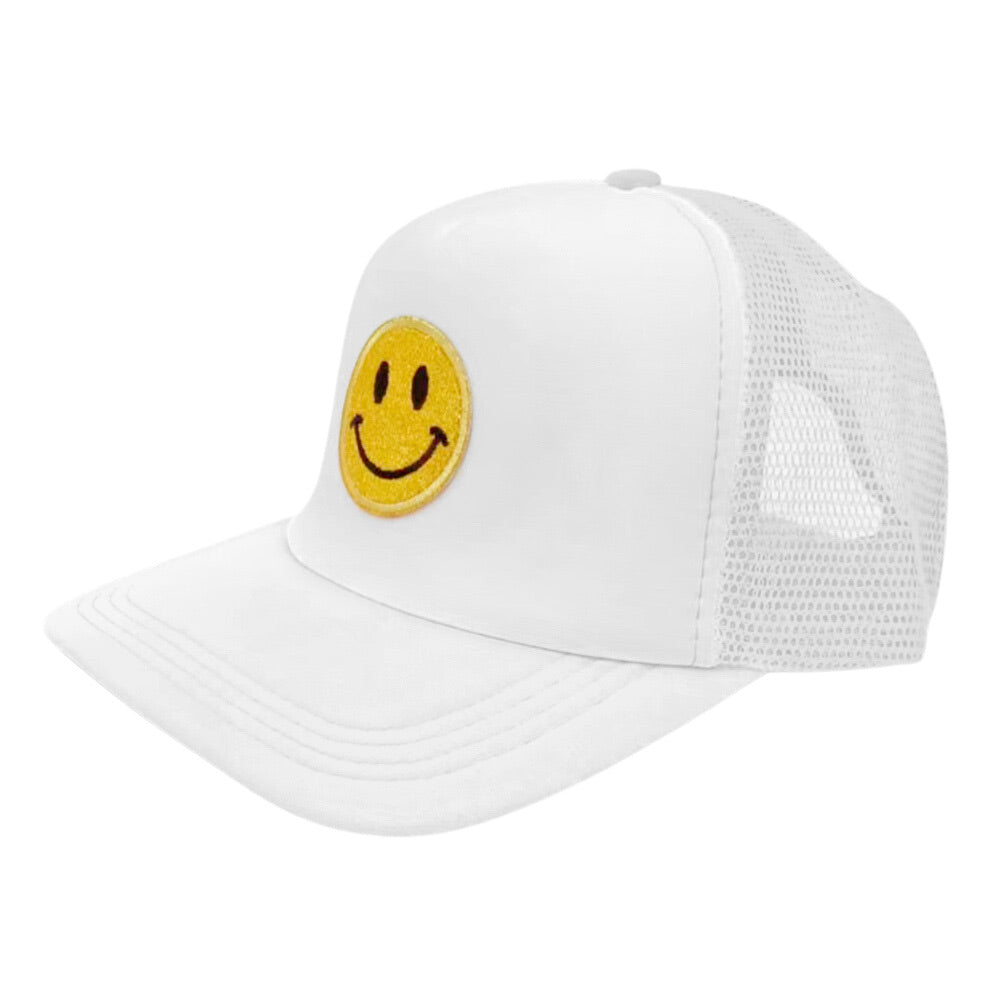 White Smile Accented Mesh Back Baseball Cap, features an embroidered smile face patch on the front, bringing a smile to everyone you pass by and showing your kindness to others. These are Perfect Birthday gifts, Anniversary gifts, Mother's Day gifts, Graduation gifts, Valentine's Day gifts, or any occasion.