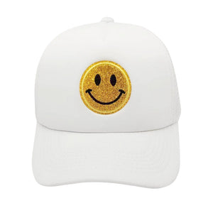 White Smile Accented Mesh Back Baseball Cap, features an embroidered smile face patch on the front, bringing a smile to everyone you pass by and showing your kindness to others. These are Perfect Birthday gifts, Anniversary gifts, Mother's Day gifts, Graduation gifts, Valentine's Day gifts, or any occasion.