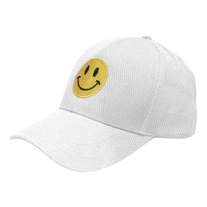 White Smile Accented Mesh Baseball Cap, features an embroidered smile face patch on the front, bringing a smile to everyone you pass by and showing your kindness to others. These are Perfect Birthday gifts, Anniversary gifts, Mother's Day gifts, Graduation gifts, or Valentine's Day gifts, or any occasion.