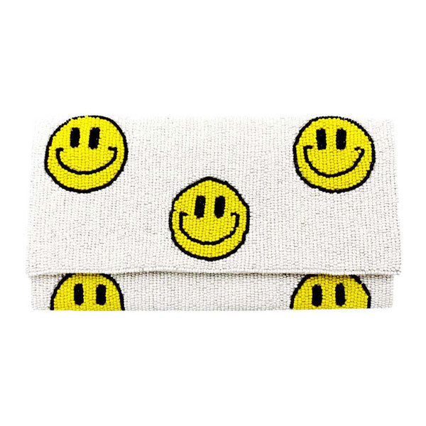 White Smile Patterned Seed Beaded Clutch Crossbody Bag. Be the ultimate fashionista carrying this trendy  Seed Beaded clutch bag! great for when you need something small to carry or drop in your bag. perfect for the festive season, embrace the occasion  spirit with these seed beaded bag, these pretty tiny gift Crossbody Bags are sure to bring a smile to your face.