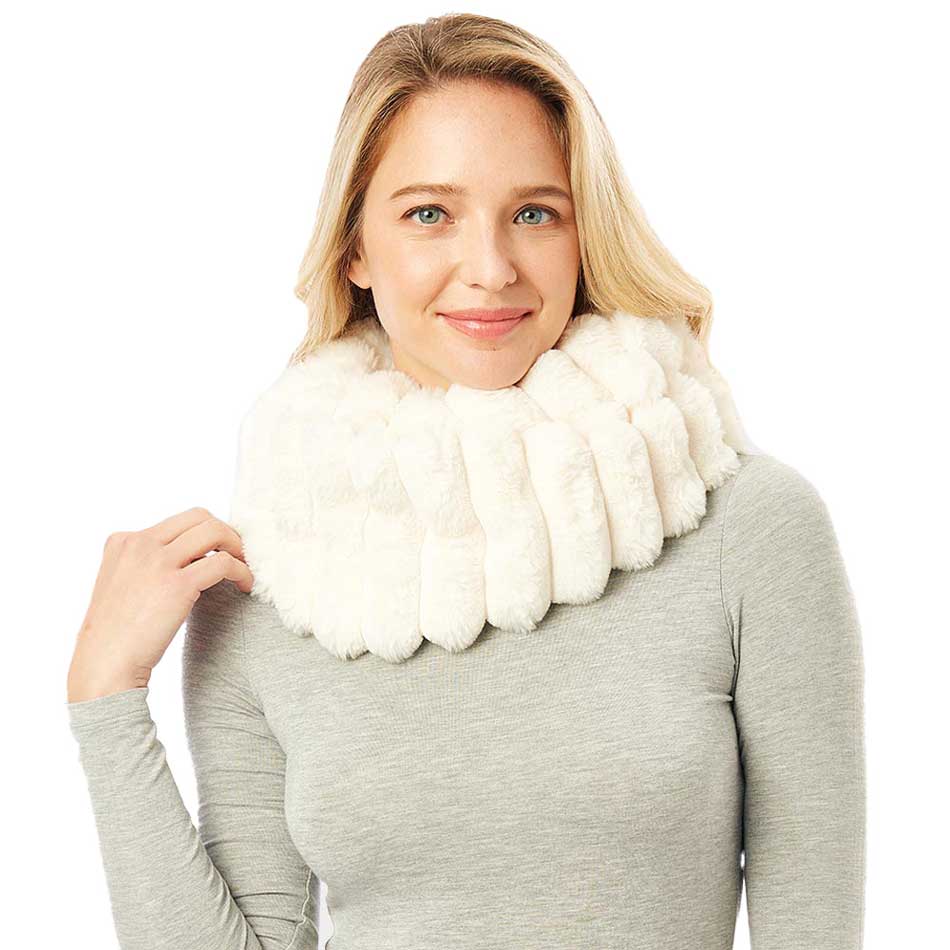 White Soft Faux Fur Infinity Scarf, plushy addition to any cold-weather ensemble, adds a modern touch to the cozy style with a Infinity design. Use in the cold or just to jazz up your look. Great for daily wear in the cold winter to protect you against chill, classic infinity-style scarf & amps up the glamour with plush material that feels amazing snuggled up against your cheeks. This elegant premium quality scarf is a great addition to your collection of fashion accessories. Awesome winter gift accessory!