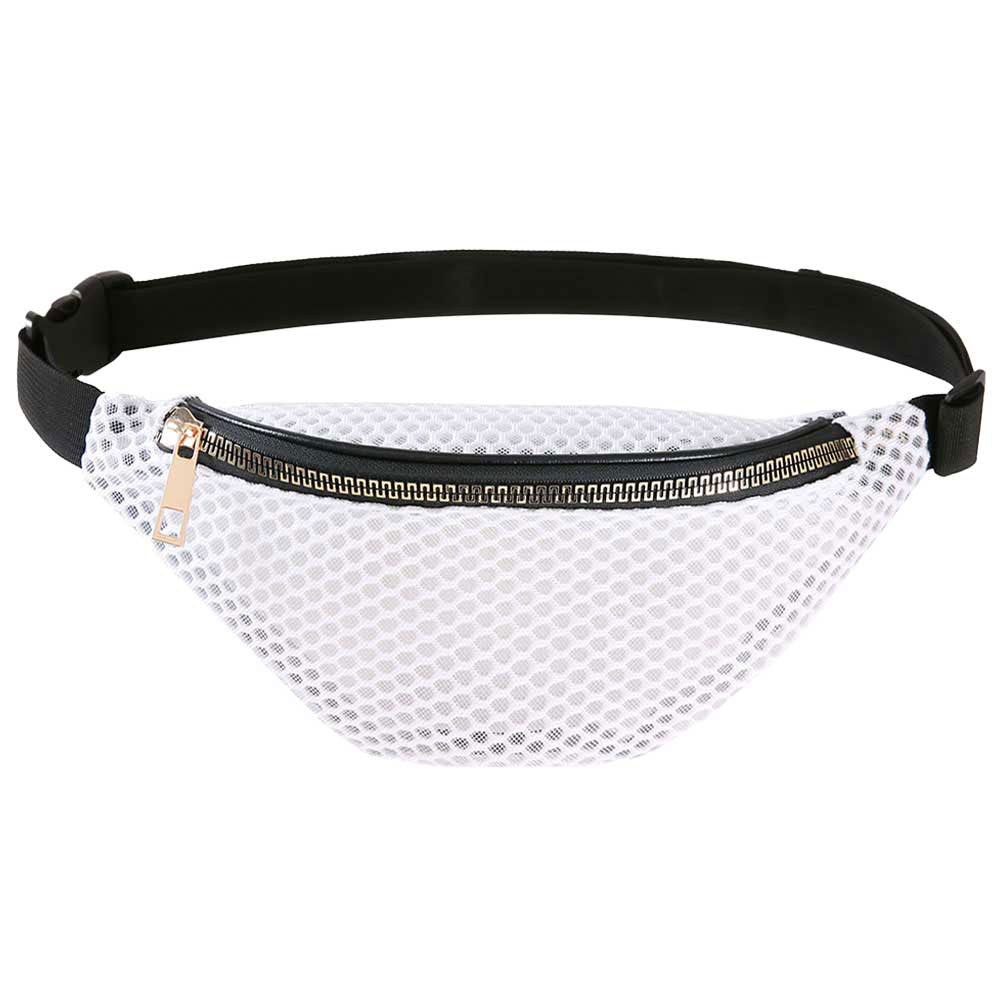 Orange Solid Mesh Fanny Pack. The adjustable lightweight mesh waist pouch features room to carry what you need for those longer walks or trips. It's also a must have for any vacation you plan on taking! The mesh net fanny pack for women could keep all your documents, Phone, Travels, Money, Cards, keys, etc in one compact place, and comfortables located within arm's reach. It can be thrown over the shoulder, across the chest around the waist.
