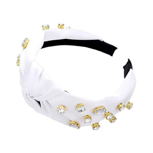 White Round Teardrop Stone Embellished Burnout Knot Headband, the combination of stone sewn on a knot headband will make you feel glamorous. Be ready to receive compliments. Be the ultimate trendsetter wearing this knot headband with all your stylish outfits! Exquisite enough to use on the wedding day.