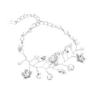 White Stone Embellished Flower Pearl Bracelet, jewelry that fits your lifestyle, adding a pop of pretty color. This vivid, gorgeous modish floral and pearl combination bracelet will add a pop of color to your outfit. Be the ultimate trendsetter wearing this stunning bracelet with all your stylish outfits! Fabulous gift idea for your loved one or yourself.