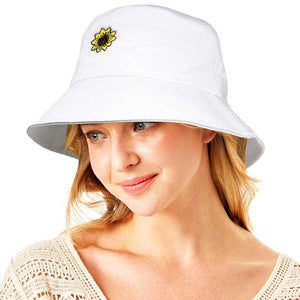 White Sunflower Patch Accented Bucket Hat. Eco-friendly visor whether you’re basking under the sun at the beach, the pool or kicking back with friends at the lake, can keep you cool. Perfect Birthday Gift, Mother's Day Gift, Anniversary Gift, Vacation Getaway, Thank you Gift. 